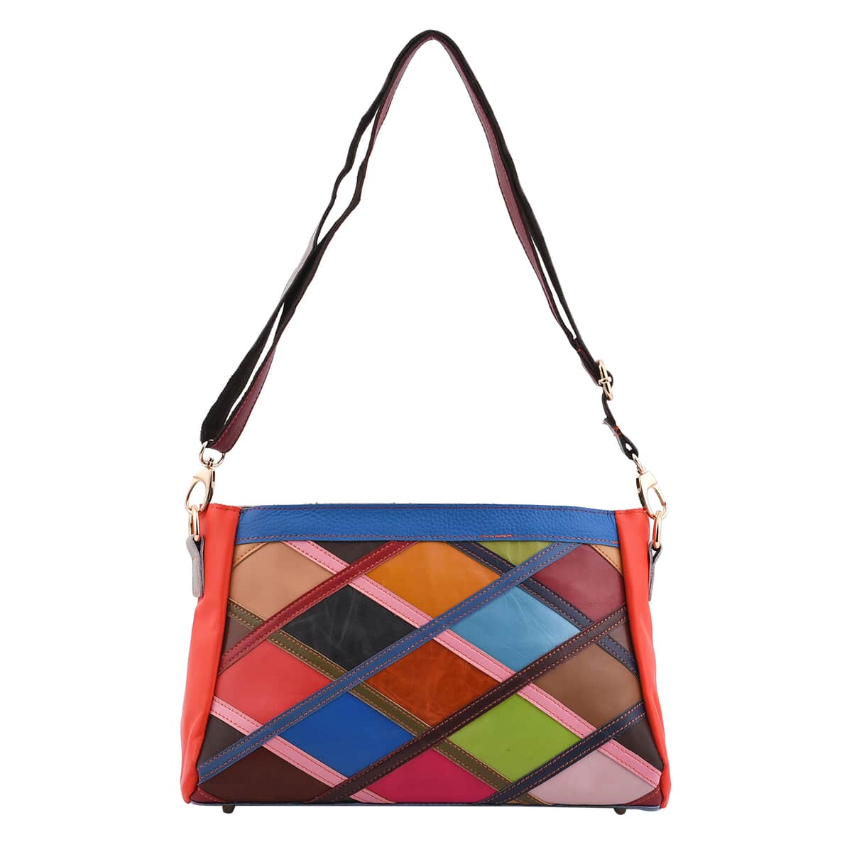 CHAOS BY ELSIE Rainbow Color Mosaic Pattern Genuine Leather Crossbody Bag (12.6"x4.72"x7.48") with Detachable Shoulder Strap image number 0