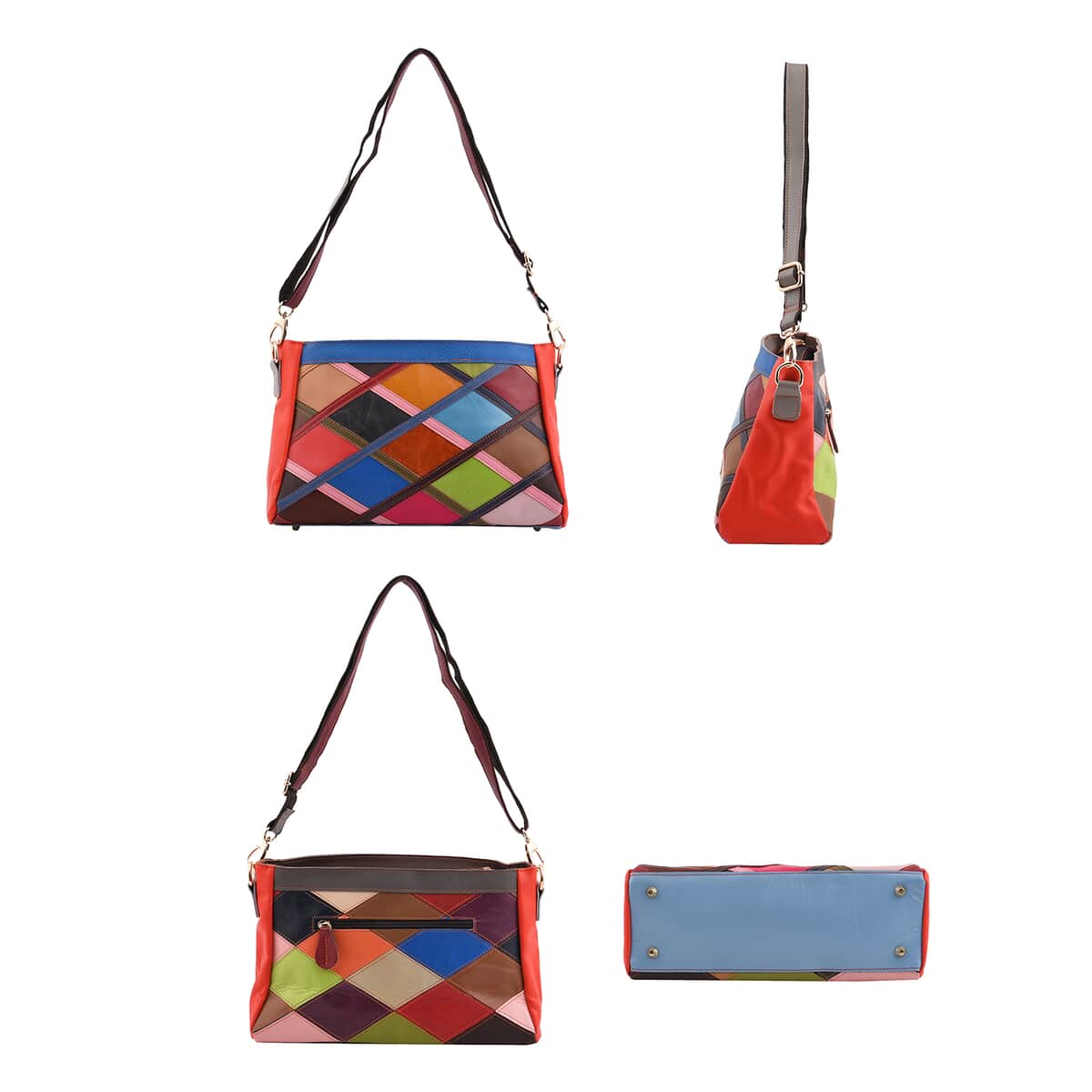 CHAOS BY ELSIE Rainbow Color Mosaic Pattern Genuine Leather Crossbody Bag (12.6"x4.72"x7.48") with Detachable Shoulder Strap image number 1