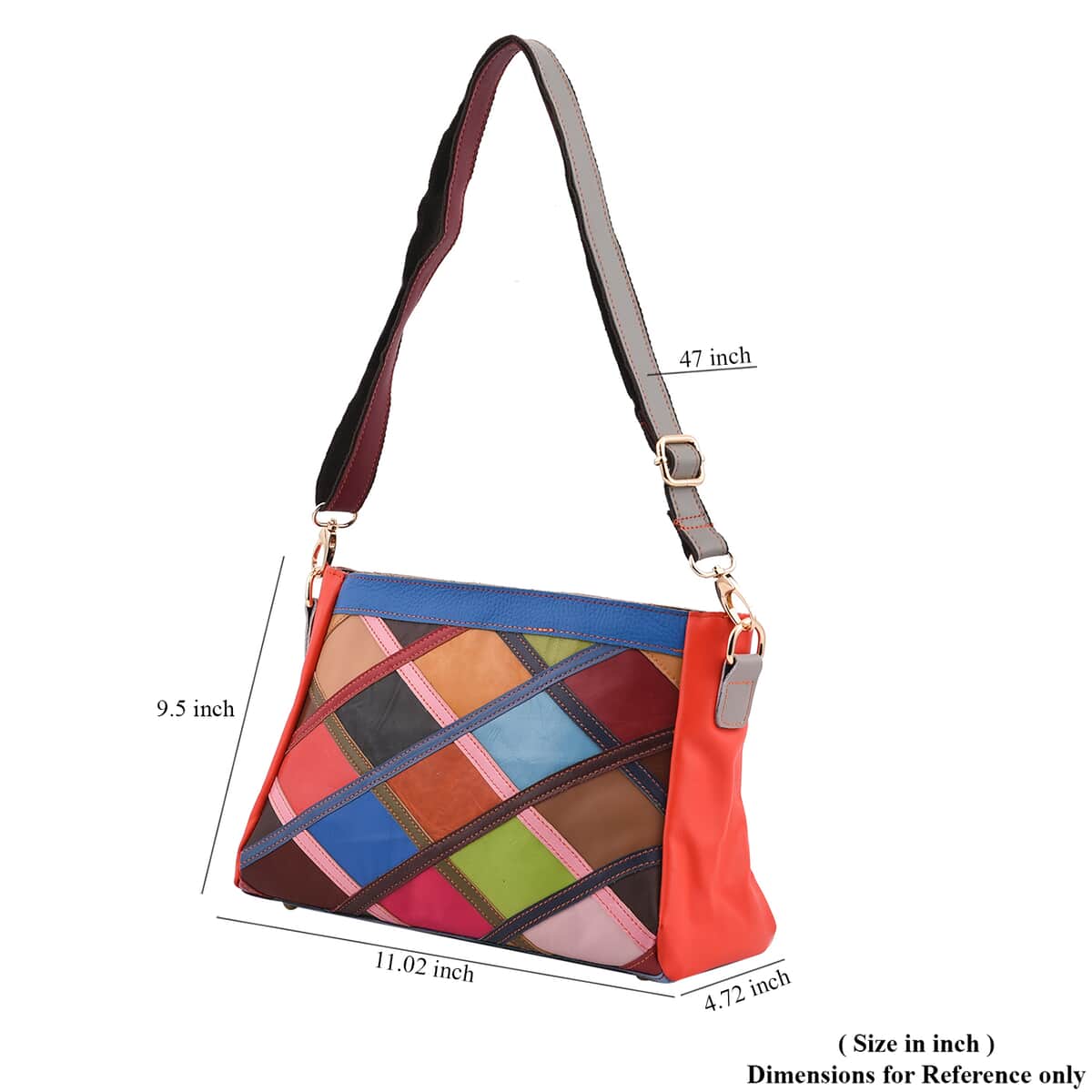 CHAOS BY ELSIE Rainbow Color Mosaic Pattern Genuine Leather Crossbody Bag (12.6"x4.72"x7.48") with Detachable Shoulder Strap image number 4