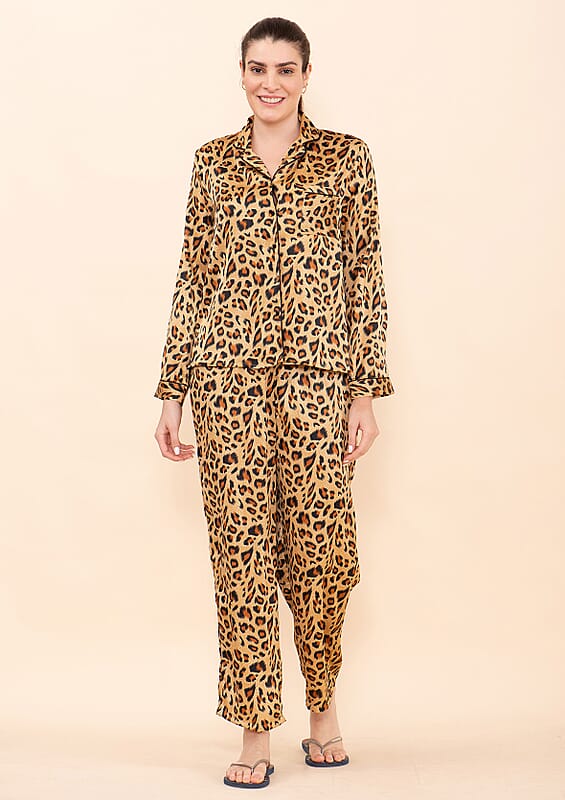 Tamsy Animal Print Poly Satin Nightwear Set - L