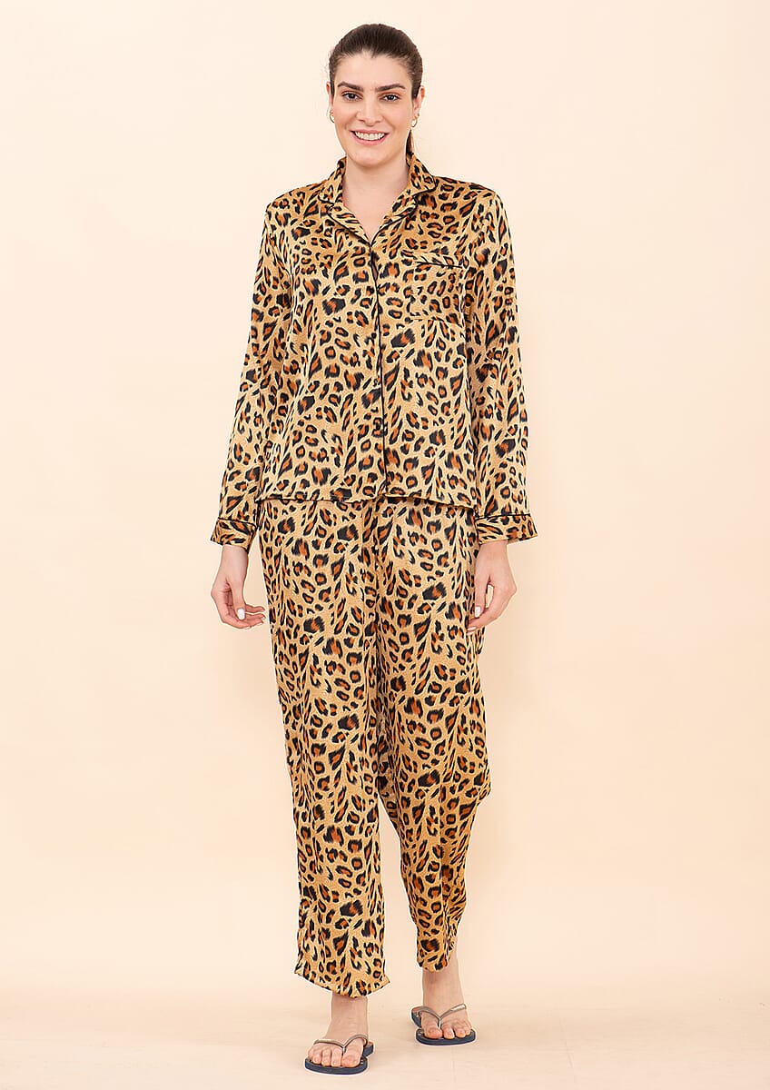 Tamsy Animal Print Poly Satin Nightwear Set - L image number 0