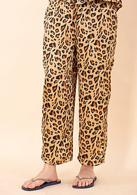 Tamsy Animal Print Poly Satin Nightwear Set - L