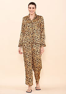 Tamsy Brown and Black Leopard Nightwear Set - M