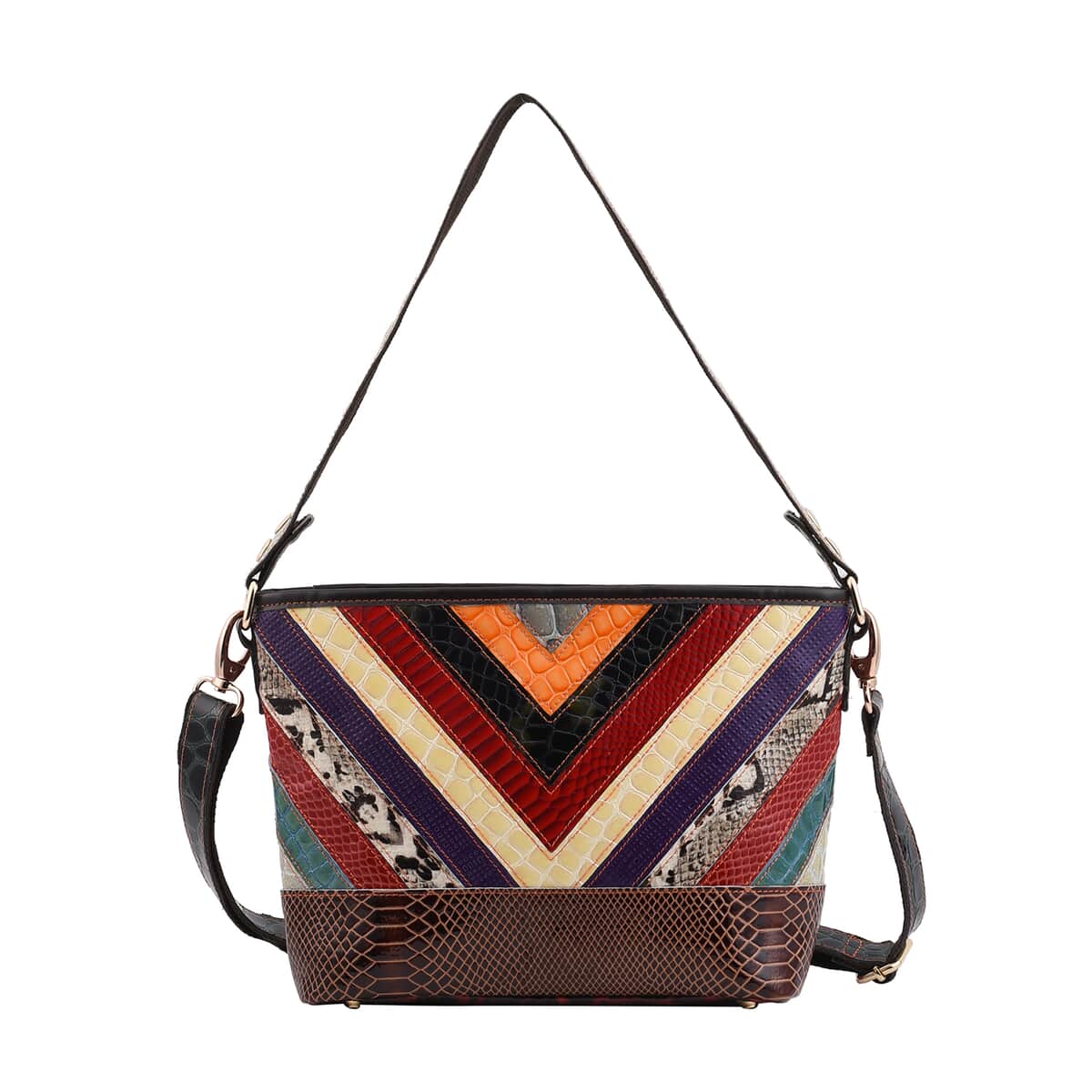 CHAOS BY ELSIE Rainbow Color with Print Multi Color Stripe Pattern Genuine Leather Crossbody Bag (11.02"x4.72"x9.5") image number 0