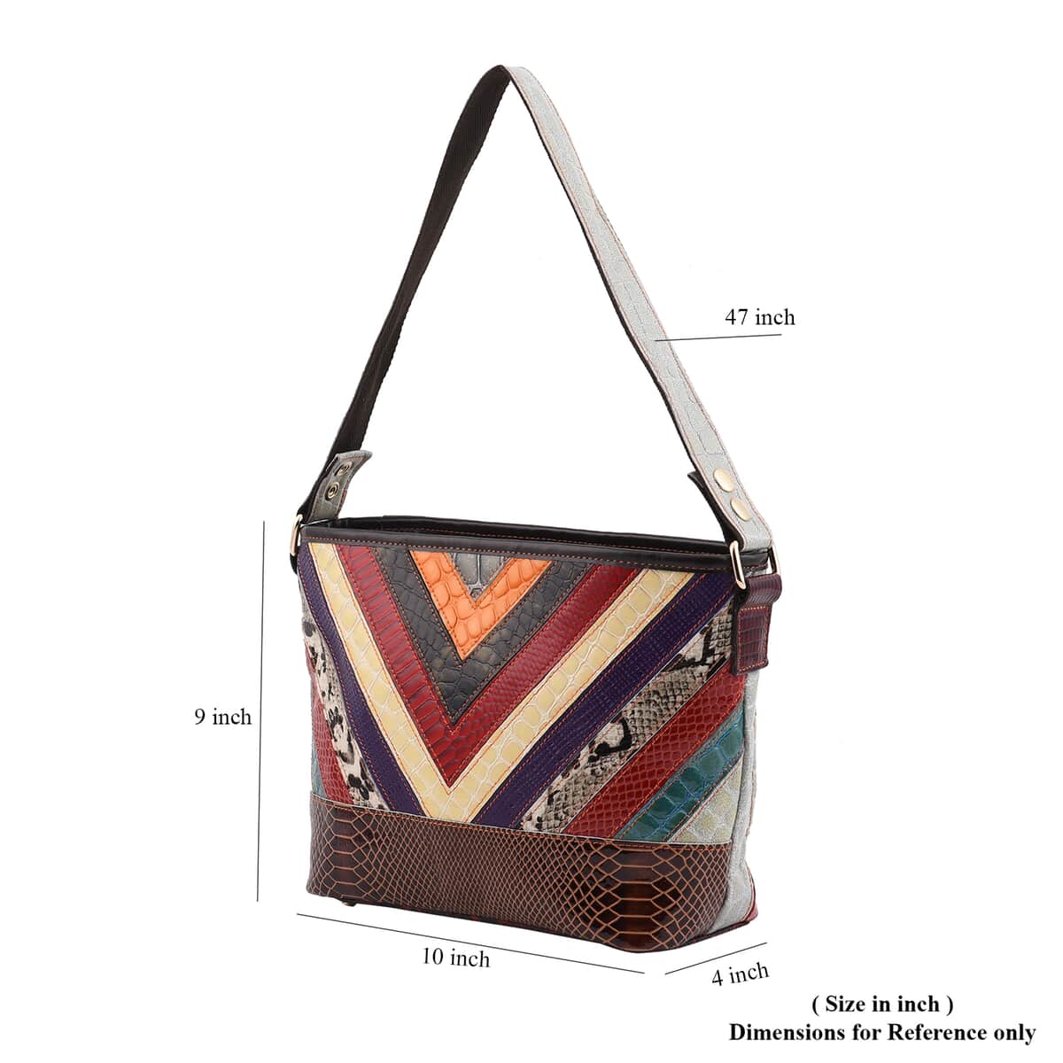 CHAOS BY ELSIE Rainbow Color with Print Multi Color Stripe Pattern Genuine Leather Crossbody Bag (11.02"x4.72"x9.5") image number 4