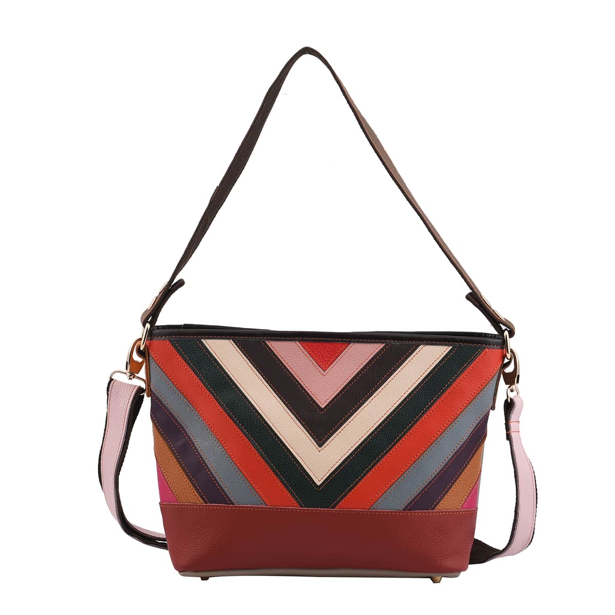 CHAOS BY ELSIE Rainbow solid Multi Color Stripe Pattern Genuine Leather Crossbody Bag with Handle Drop and Shoulder Strap image number 0