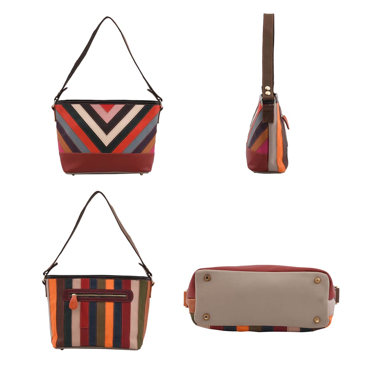 CHAOS BY ELSIE Rainbow solid Multi Color Stripe Pattern Genuine Leather Crossbody Bag with Handle Drop and Shoulder Strap image number 1