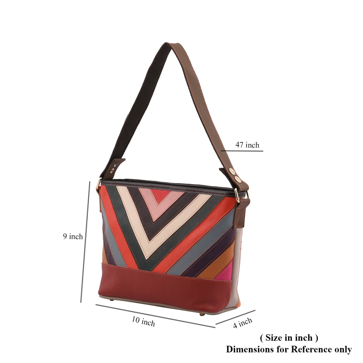 CHAOS BY ELSIE Rainbow solid Multi Color Stripe Pattern Genuine Leather Crossbody Bag with Handle Drop and Shoulder Strap image number 4