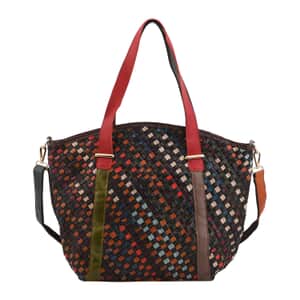 CHAOS BY ELSIE Rainbow Color Weave Pattern Genuine Leather Crossbody Bag with Handle Drop and Shoulder Strap