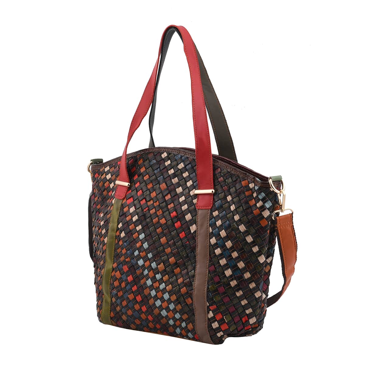 CHAOS BY ELSIE Rainbow Color Weave Pattern Genuine Leather Crossbody Bag with Handle Drop and Shoulder Strap image number 6