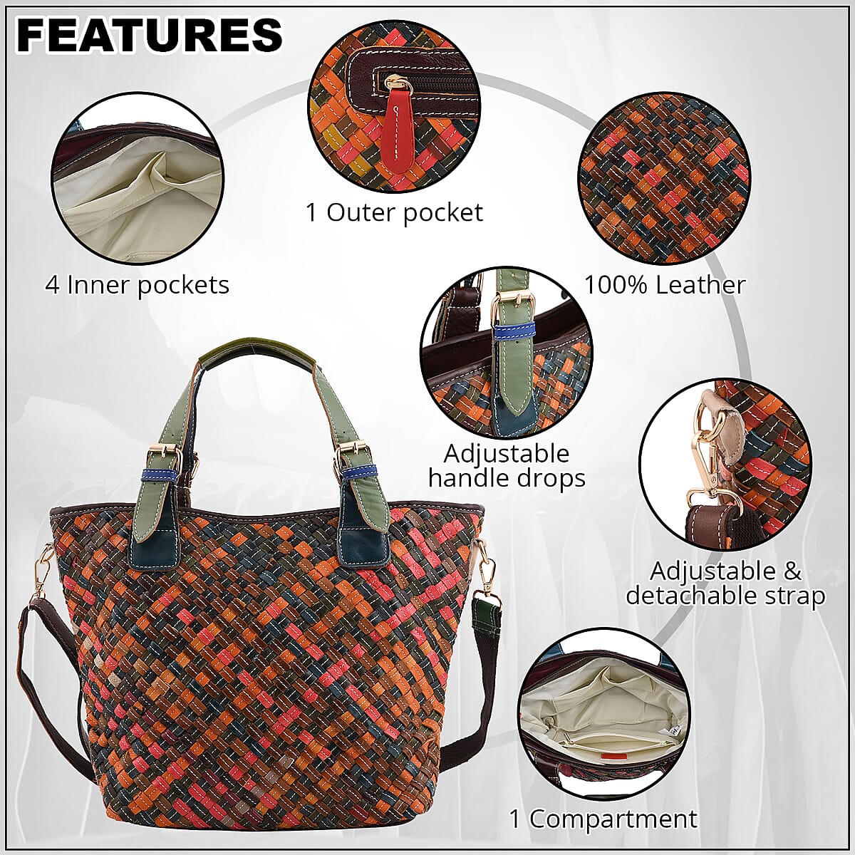 CHAOS BY ELSIE Rainbow Color Weave Pattern Genuine Leather Crossbody Bag with Handle Drop and Shoulder Strap image number 1