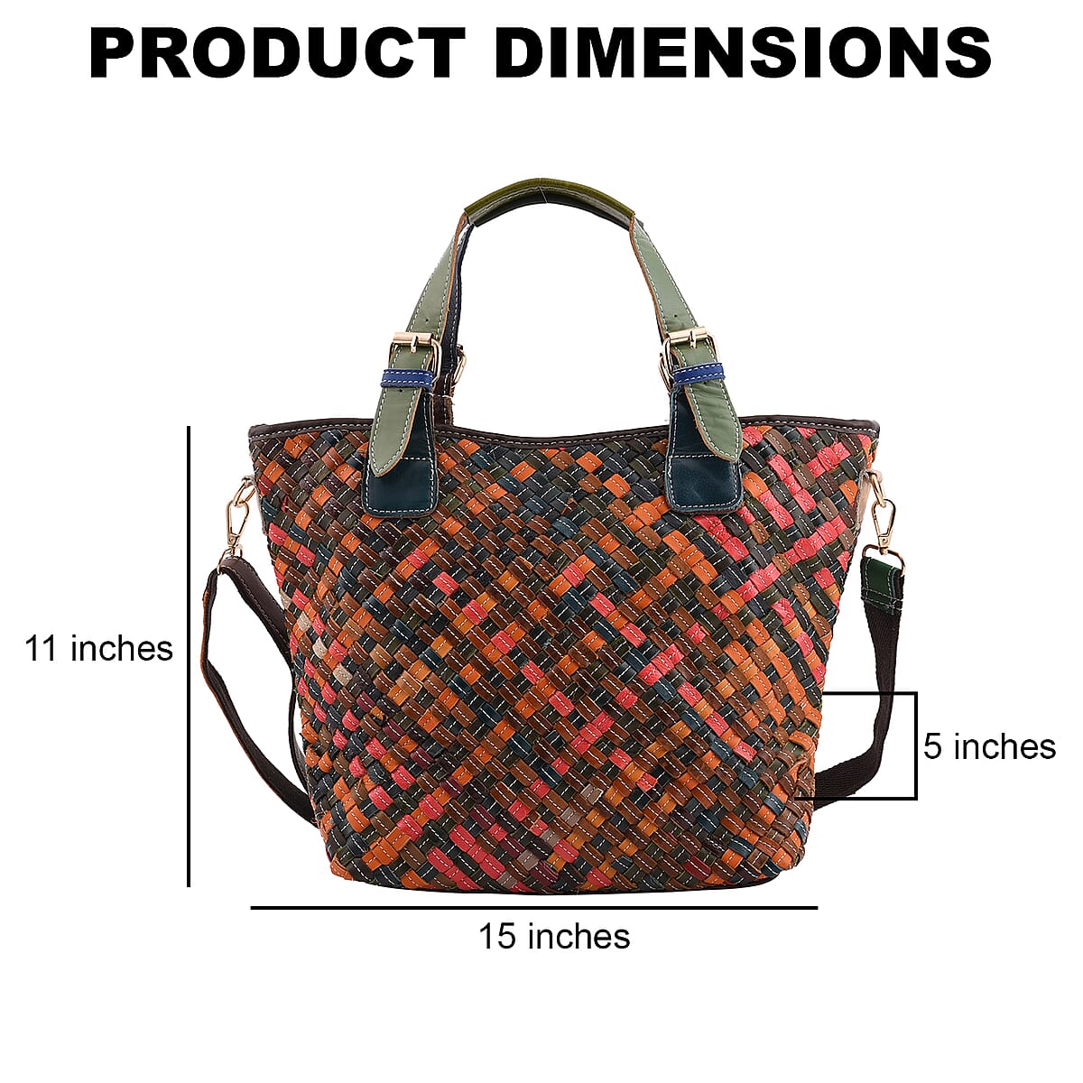 CHAOS BY ELSIE Rainbow Color Weave Pattern Genuine Leather Crossbody Bag with Handle Drop and Shoulder Strap image number 2