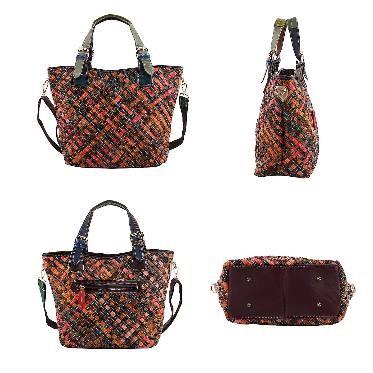 CHAOS BY ELSIE Rainbow Color Weave Pattern Genuine Leather Crossbody Bag with Handle Drop and Shoulder Strap image number 3