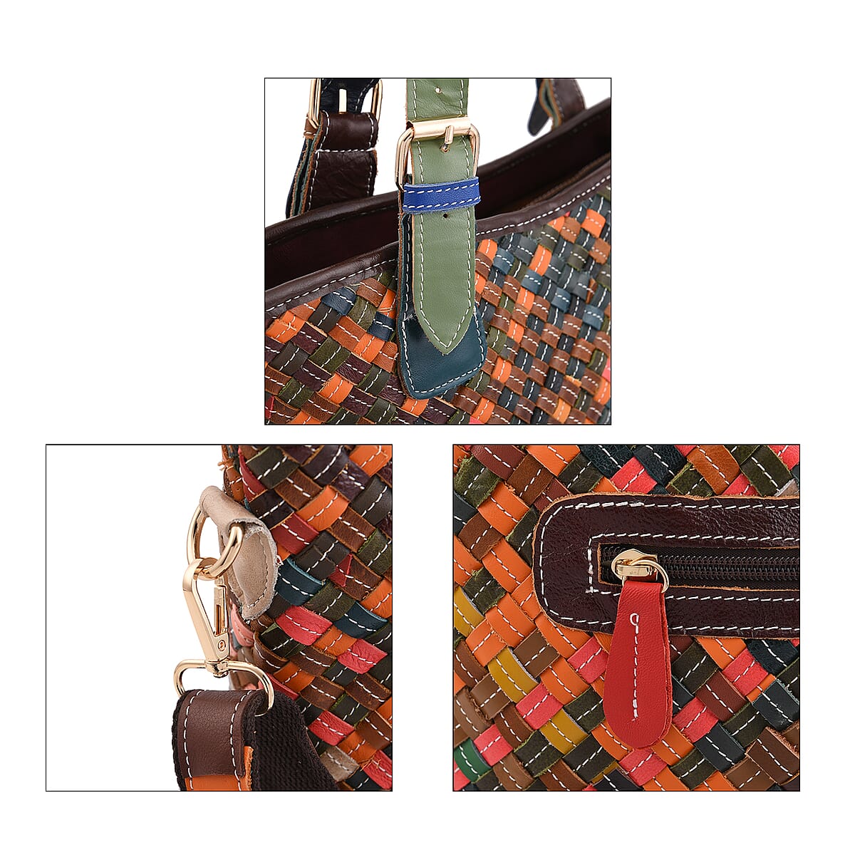 CHAOS BY ELSIE Rainbow Color Weave Pattern Genuine Leather Crossbody Bag with Handle Drop and Shoulder Strap image number 4