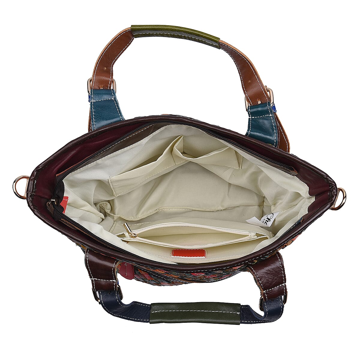 CHAOS BY ELSIE Rainbow Color Weave Pattern Genuine Leather Crossbody Bag with Handle Drop and Shoulder Strap image number 5