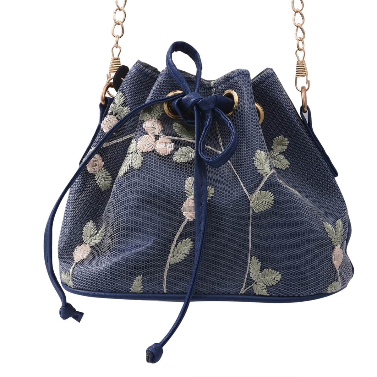 Royal Siamese Navy Color Faux Leather Bucket Bag image number 0