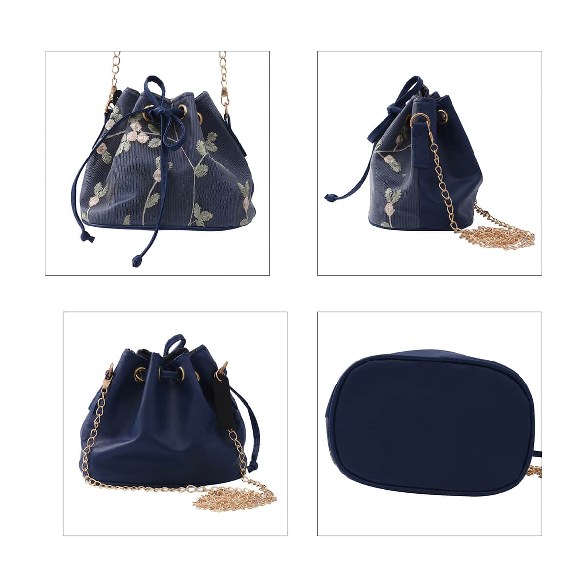 Royal Siamese Navy Color Faux Leather Bucket Bag image number 1