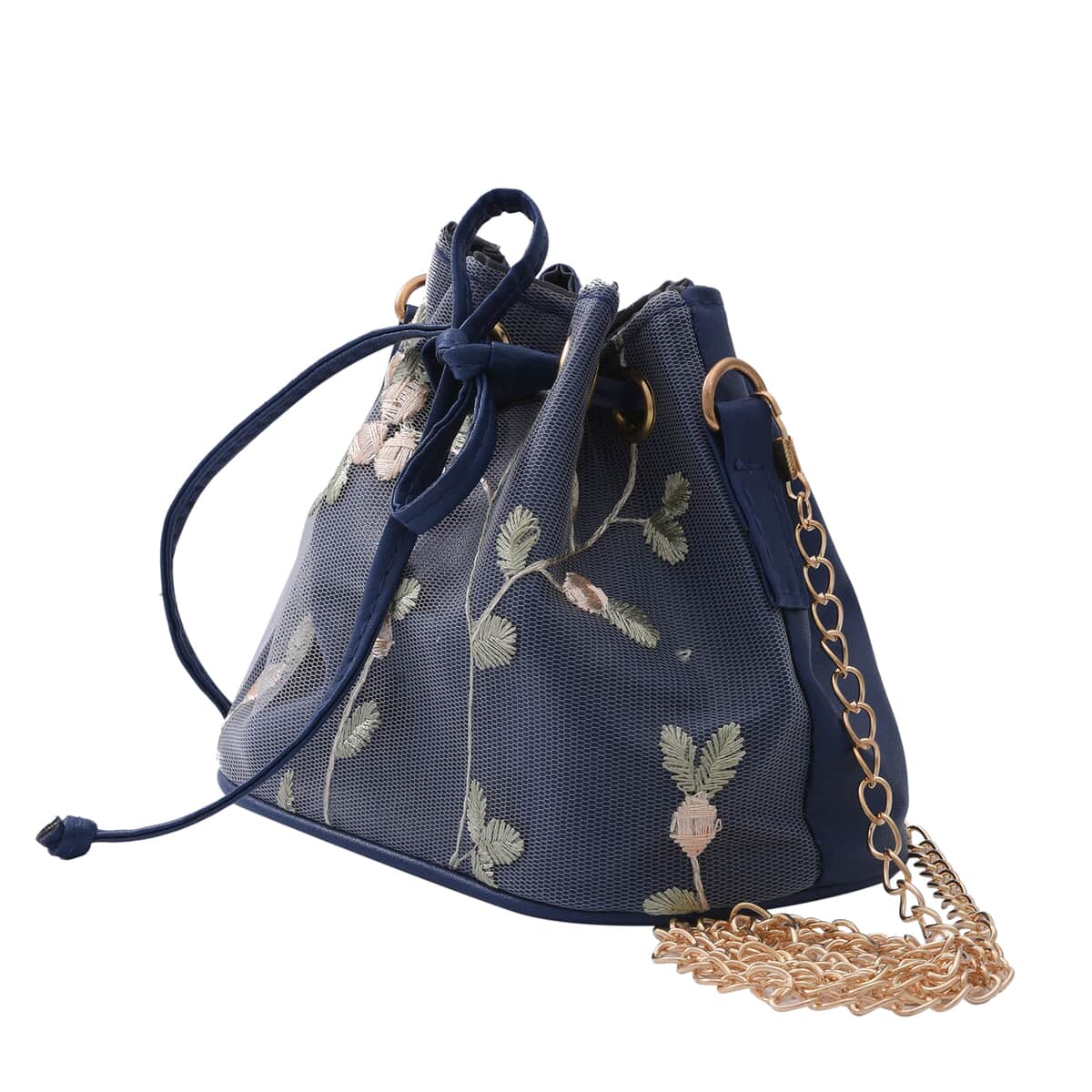 Royal Siamese Navy Color Faux Leather Bucket Bag image number 3
