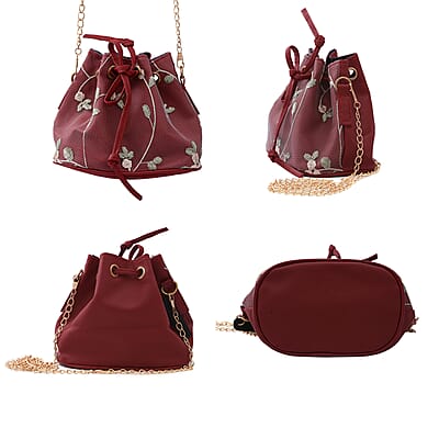 Royal Siamese Wine Color Faux Leather Bucket Bag