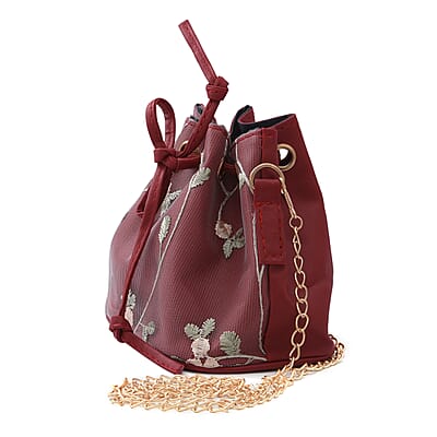 Royal Siamese Wine Color Faux Leather Bucket Bag