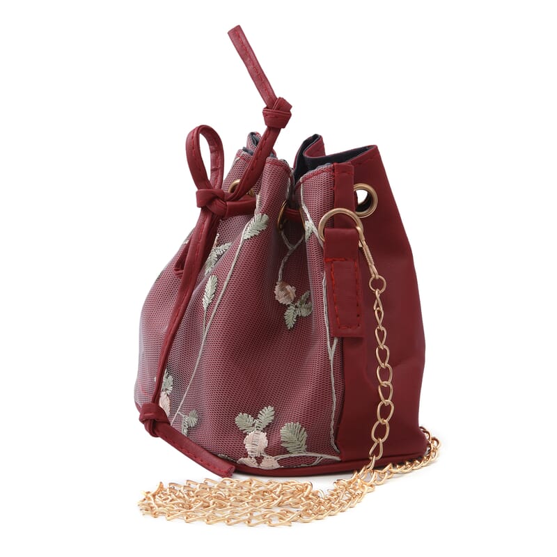 Royal Siamese Wine Color Faux Leather Bucket Bag