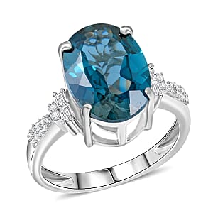 London Blue Topaz and Natural White Zircon Ring in Platinum Over Sterling Silver (Size 8.0) 8.10 ctw