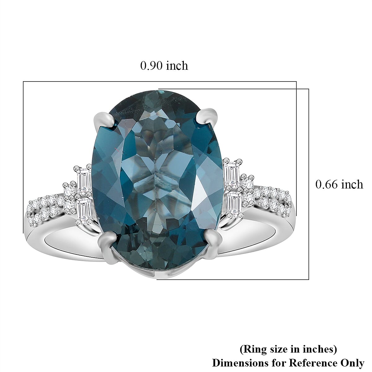 London Blue Topaz and Natural White Zircon Ring in Platinum Over Sterling Silver (Size 8.0) 8.10 ctw image number 4