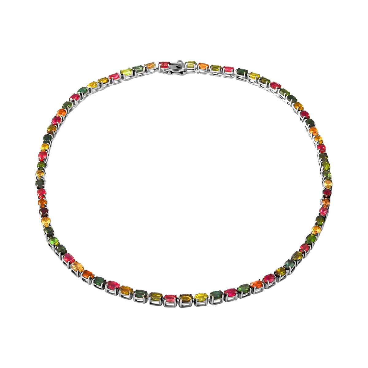Multi-Tourmaline Tennis Necklace 18 Inches in Platinum Over Sterling Silver 32.40 ctw image number 0