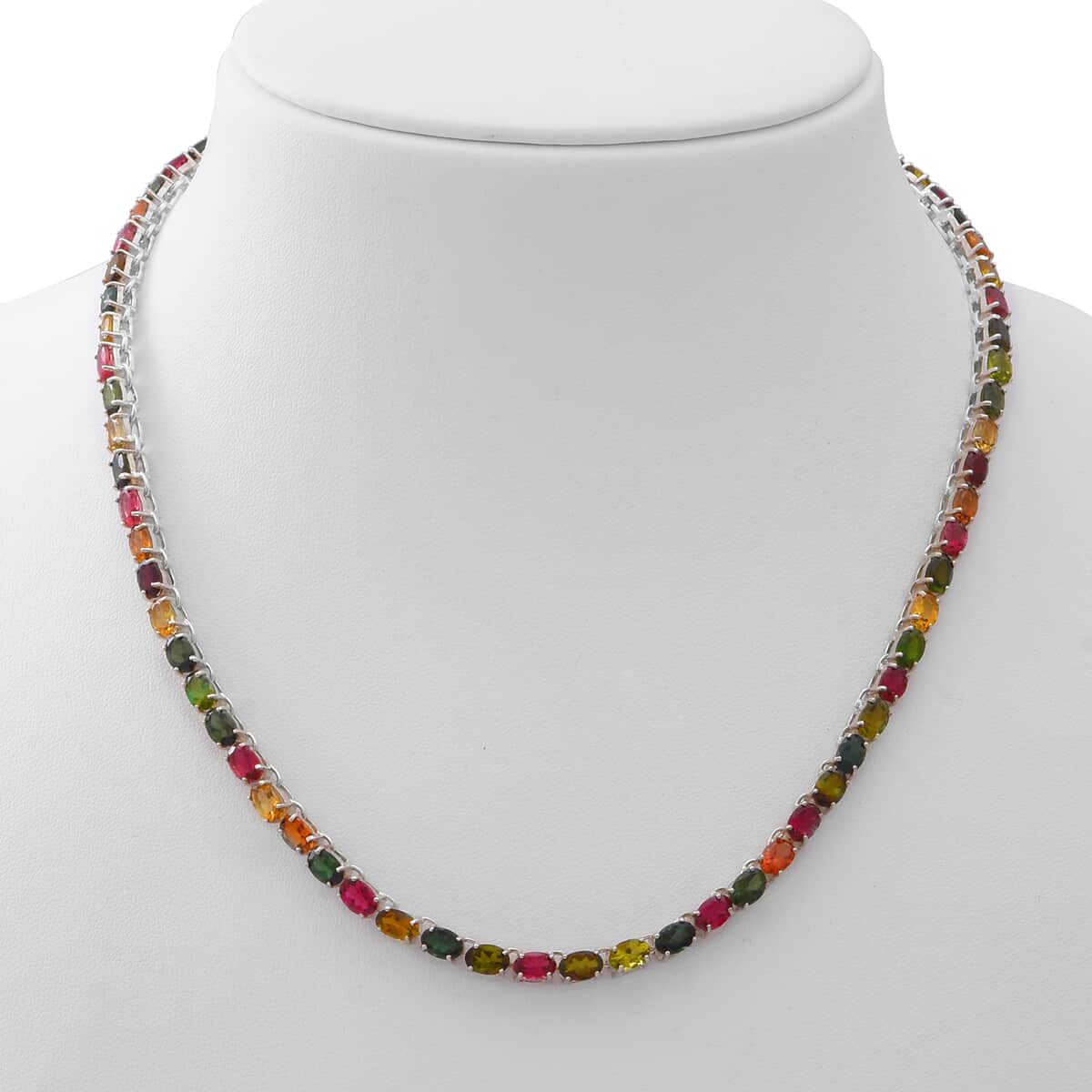 Multi-Tourmaline Tennis Necklace 18 Inches in Platinum Over Sterling Silver 32.40 ctw image number 1