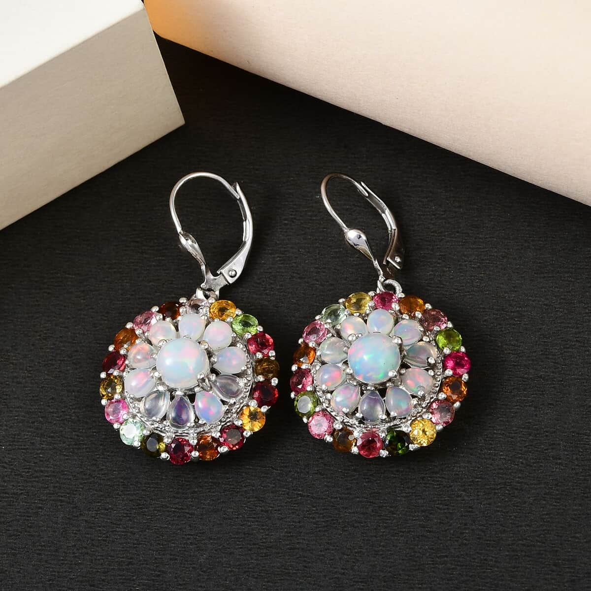 Ethiopian Welo Opal and Multi-Tourmaline Cocktail Earrings in Platinum Over Sterling Silver 8 Grams 7.65 ctw image number 1