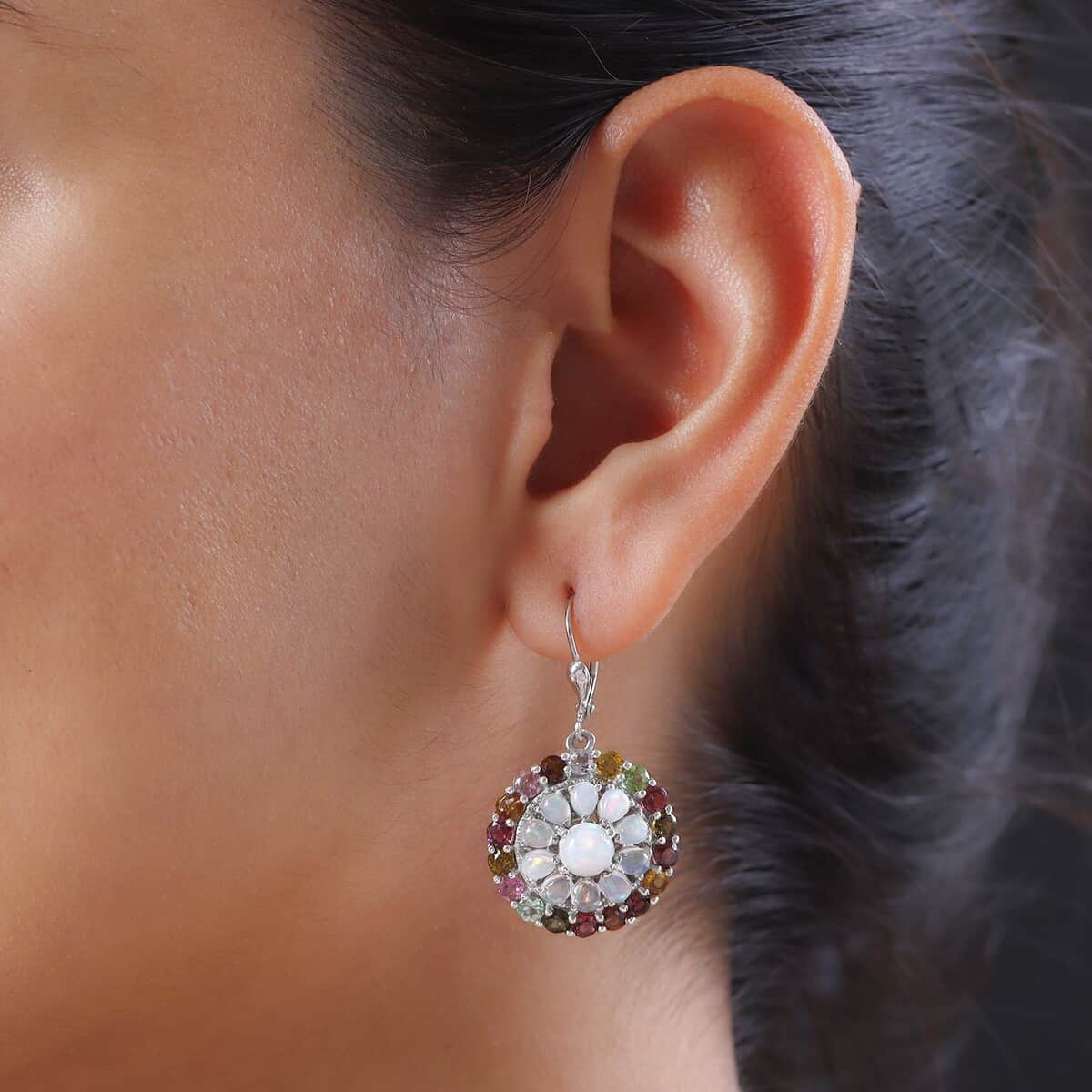 Ethiopian Welo Opal and Multi-Tourmaline Cocktail Earrings in Platinum Over Sterling Silver 8 Grams 7.65 ctw image number 2