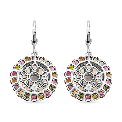 Ethiopian Opal Cluster Earrings in Sterling Silver, Multi Tourmaline Lever Back Earrings For Women, Unique Birthday Gifts