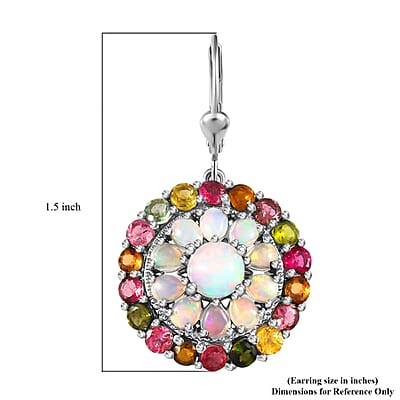 Ethiopian Opal Cluster Earrings in Sterling Silver, Multi Tourmaline Lever Back Earrings For Women, Unique Birthday Gifts
