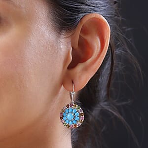 Sleeping Beauty Turquoise 8.25 ctw Earrings in Platinum Over Sterling Silver, Multi-Tourmaline Cocktail Earrings, Cocktail Silver Earrings