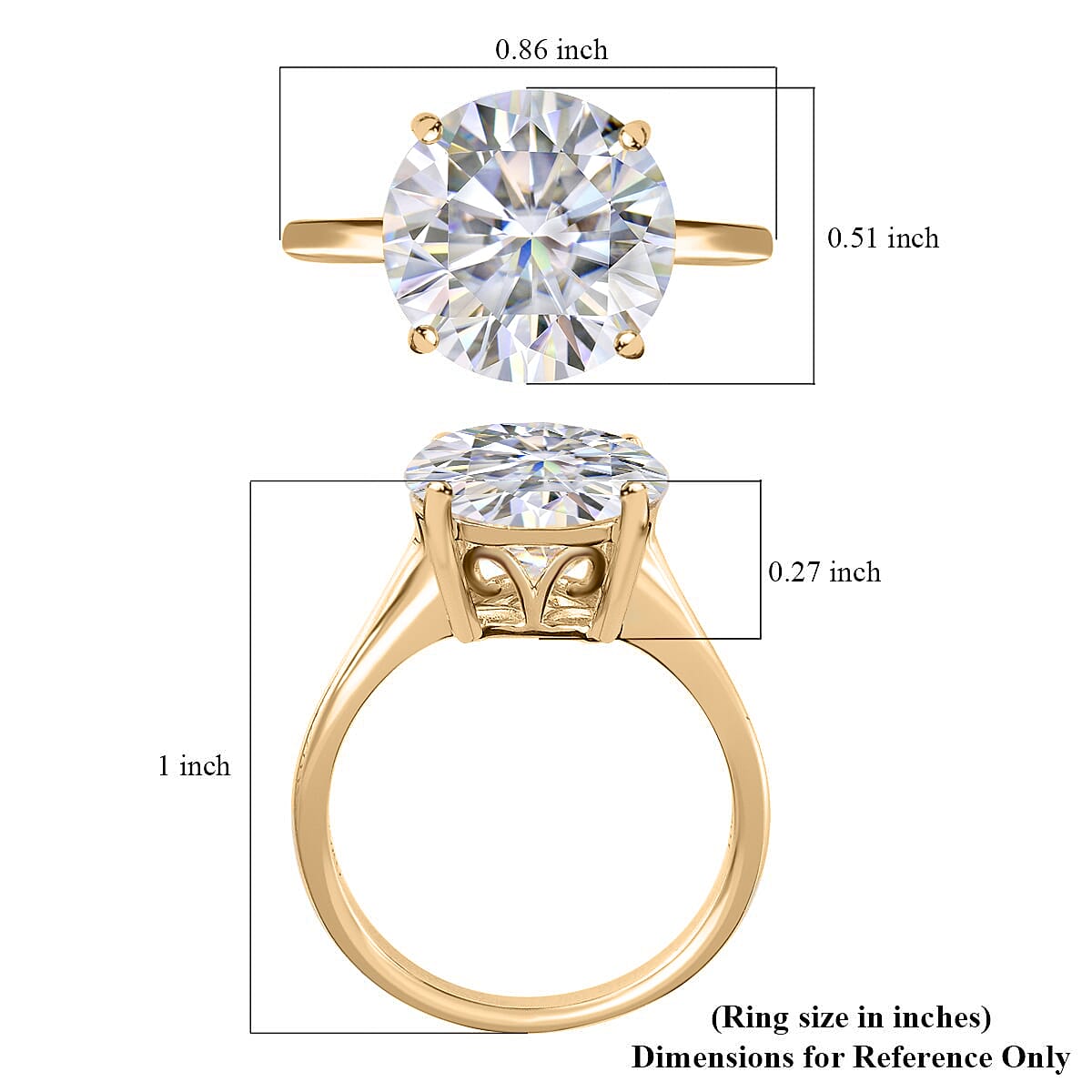 Luxoro 10K Yellow Gold Moissanite Solitaire Ring (Size 10.0) 2.65 Grams 5.15 ctw image number 5