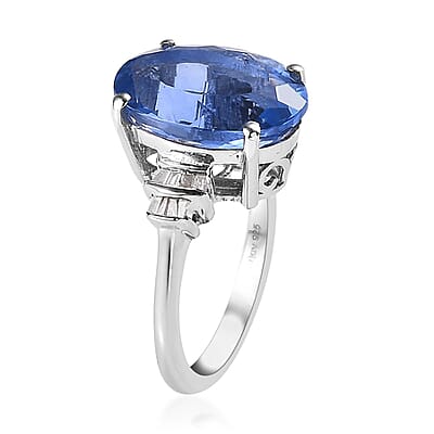 Color Change Fluorite (IR) and Diamond 7.10 ctw Ring in Platinum Over Sterling Silver (Size 10.0)