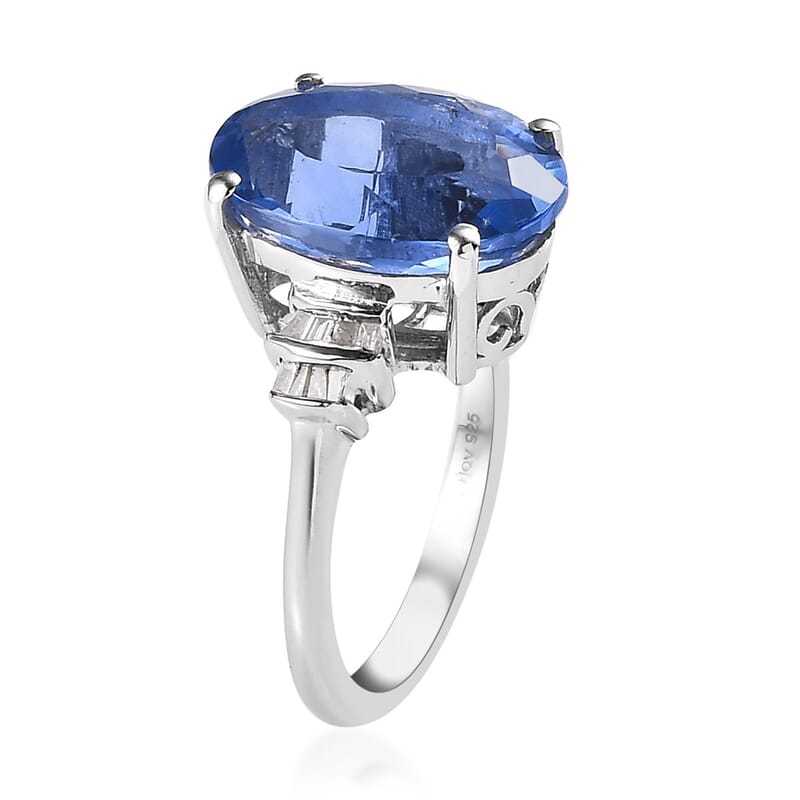 Color Change Fluorite (IR) and Diamond 7.10 ctw Ring in Platinum Over Sterling Silver (Size 10.0)