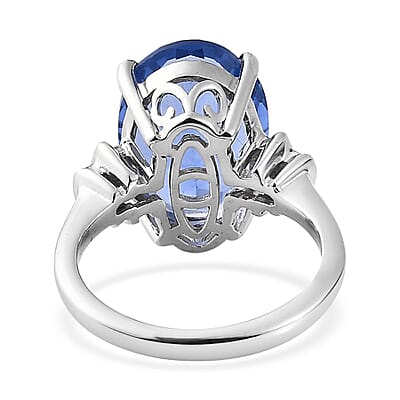 Color Change Fluorite (IR) and Diamond 7.10 ctw Ring in Platinum Over Sterling Silver (Size 10.0)