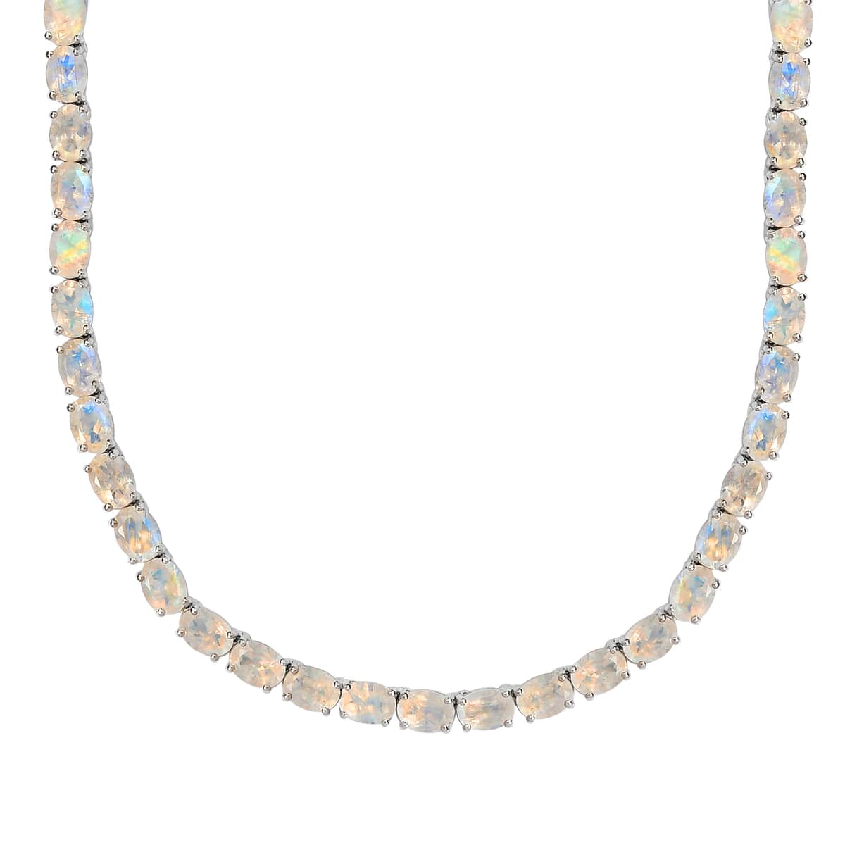 Premium Rainbow Moonstone and Diamond Accent Tennis Necklace 18 Inches in Platinum Over Sterling Silver 49.25 ctw image number 0