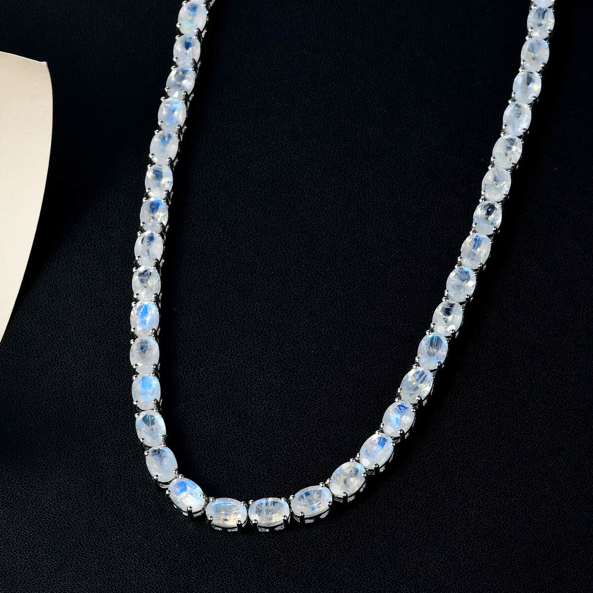 Premium Rainbow Moonstone and Diamond Accent Tennis Necklace 18 Inches in Platinum Over Sterling Silver 49.25 ctw image number 1
