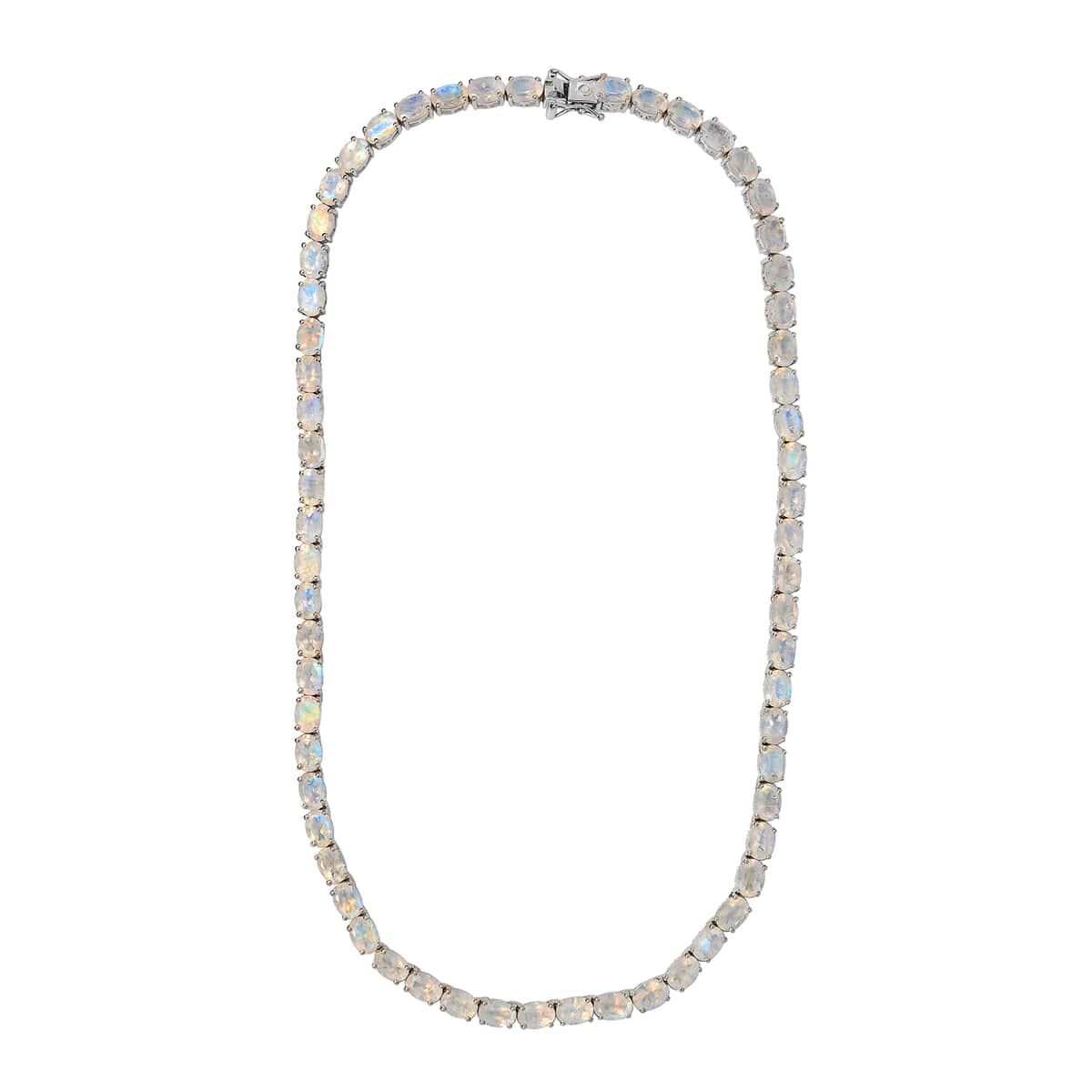 Premium Rainbow Moonstone and Diamond Accent Tennis Necklace 18 Inches in Platinum Over Sterling Silver 49.25 ctw image number 3