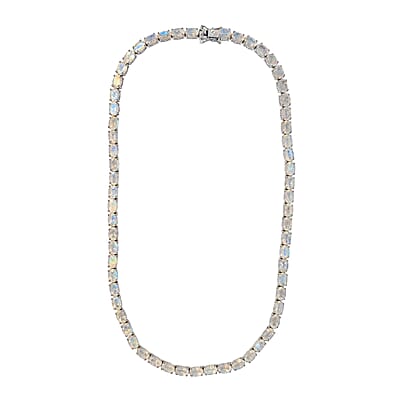 Premium Rainbow Moonstone and Diamond Accent Tennis Necklace 18 Inches in Platinum Over Sterling Silver 49.25 ctw