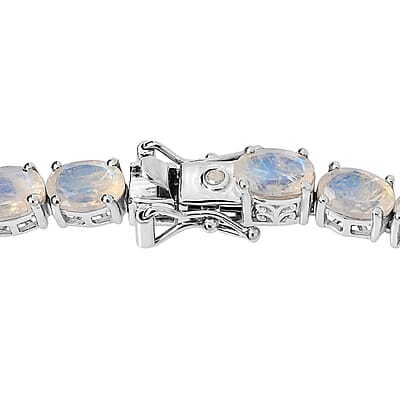 Premium Rainbow Moonstone and Diamond Accent Tennis Necklace 18 Inches in Platinum Over Sterling Silver 49.25 ctw