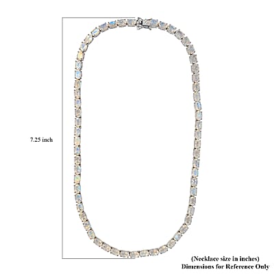 Premium Rainbow Moonstone and Diamond Accent Tennis Necklace 18 Inches in Platinum Over Sterling Silver 49.25 ctw