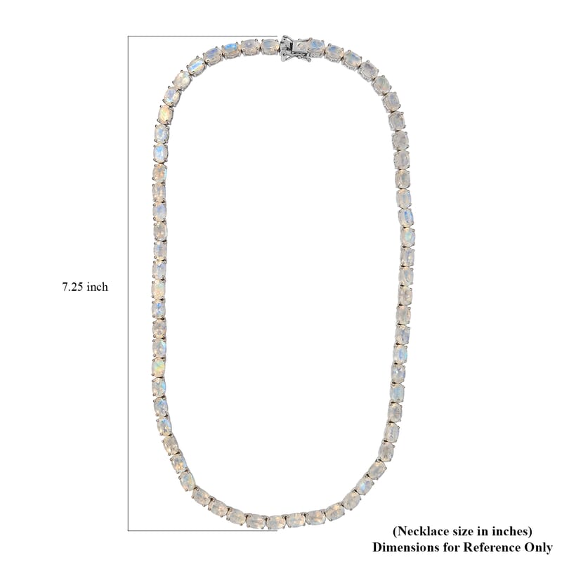Premium Rainbow Moonstone and Diamond Accent Tennis Necklace 18 Inches in Platinum Over Sterling Silver 49.25 ctw
