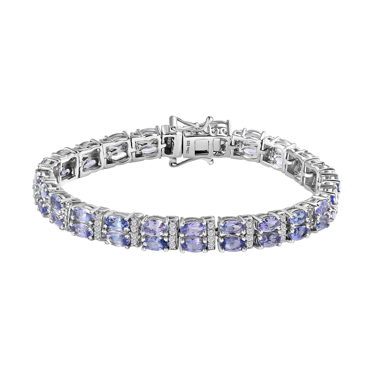 Tanzanite and Natural White Zircon Double Row Tennis Bracelet in Platinum Over Sterling Silver (6.50 In) 13.40 Grams 12.25 ctw image number 0