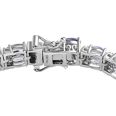 Tanzanite and Natural White Zircon Double Row Tennis Bracelet in Platinum Over Sterling Silver (6.50 In) 13.40 Grams 12.25 ctw