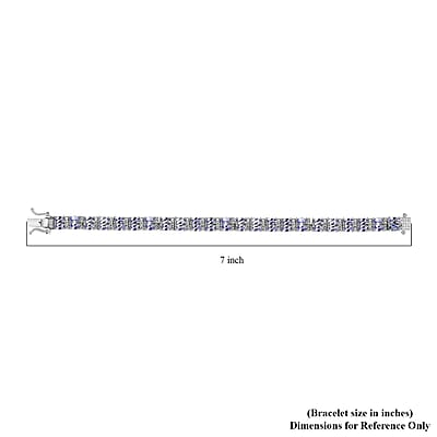 Tanzanite and Natural White Zircon Double Row Tennis Bracelet in Platinum Over Sterling Silver (6.50 In) 13.40 Grams 12.25 ctw
