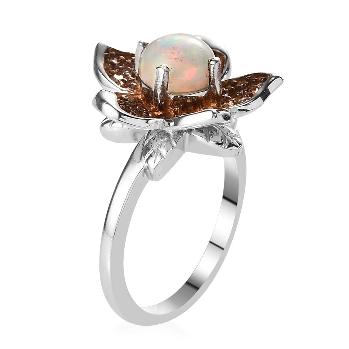 GP Italian Garden Collection Premium Ethiopian Welo Opal and Natural Champagne Zircon Floral Ring in Platinum Over Sterling Silver 1.25 ctw image number 3