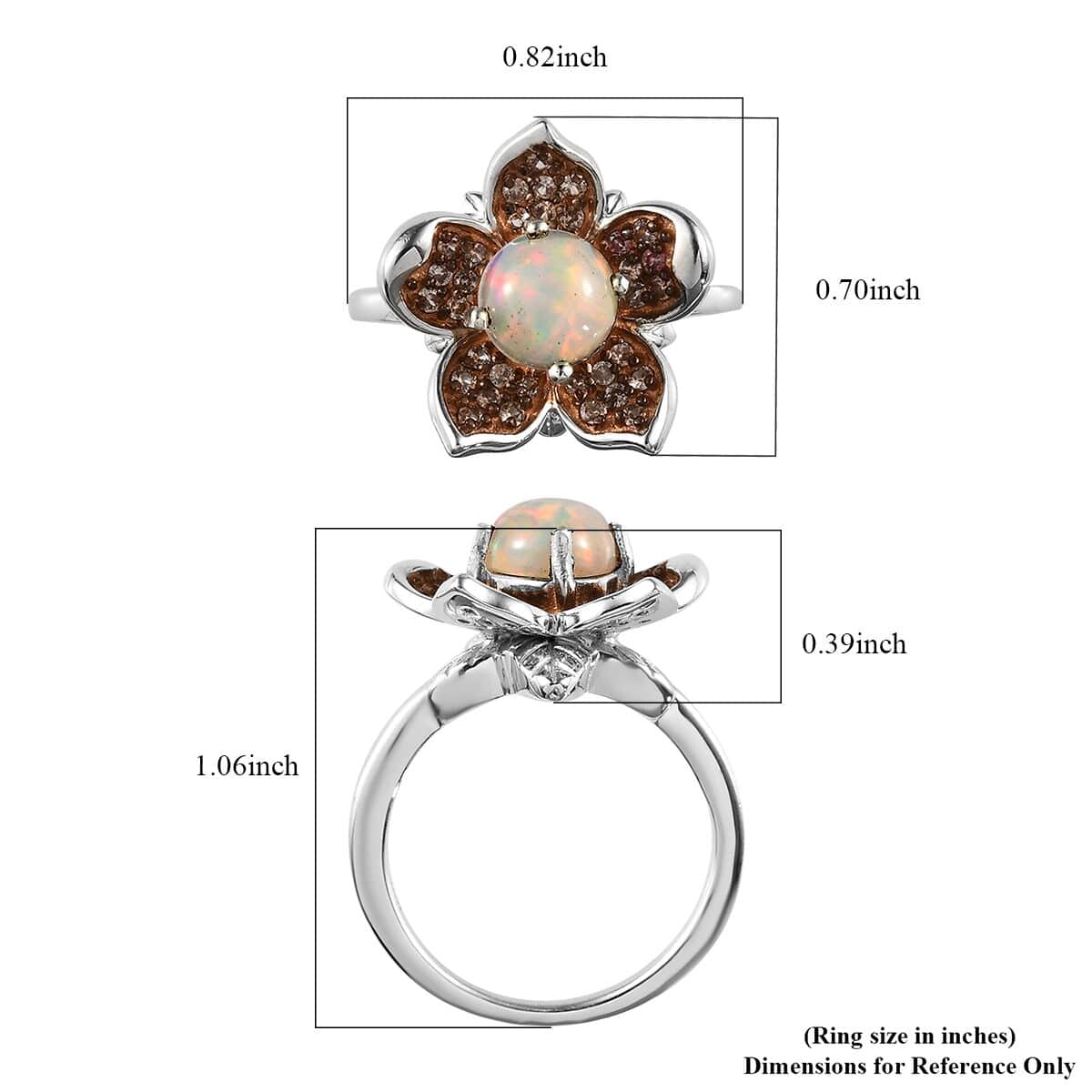 GP Italian Garden Collection Premium Ethiopian Welo Opal and Natural Champagne Zircon Floral Ring in Platinum Over Sterling Silver 1.25 ctw image number 5